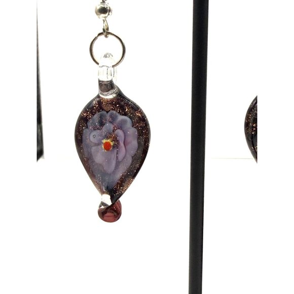 Murano Style Glass Flower Necklace & Earrings Set – Pink Ribbon Cord – Fashion J - Picture 4 of 16